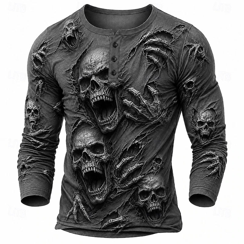 3D Printing Custom - Halloween Horror Gothic-Style Men's Henry Long-Sleeve